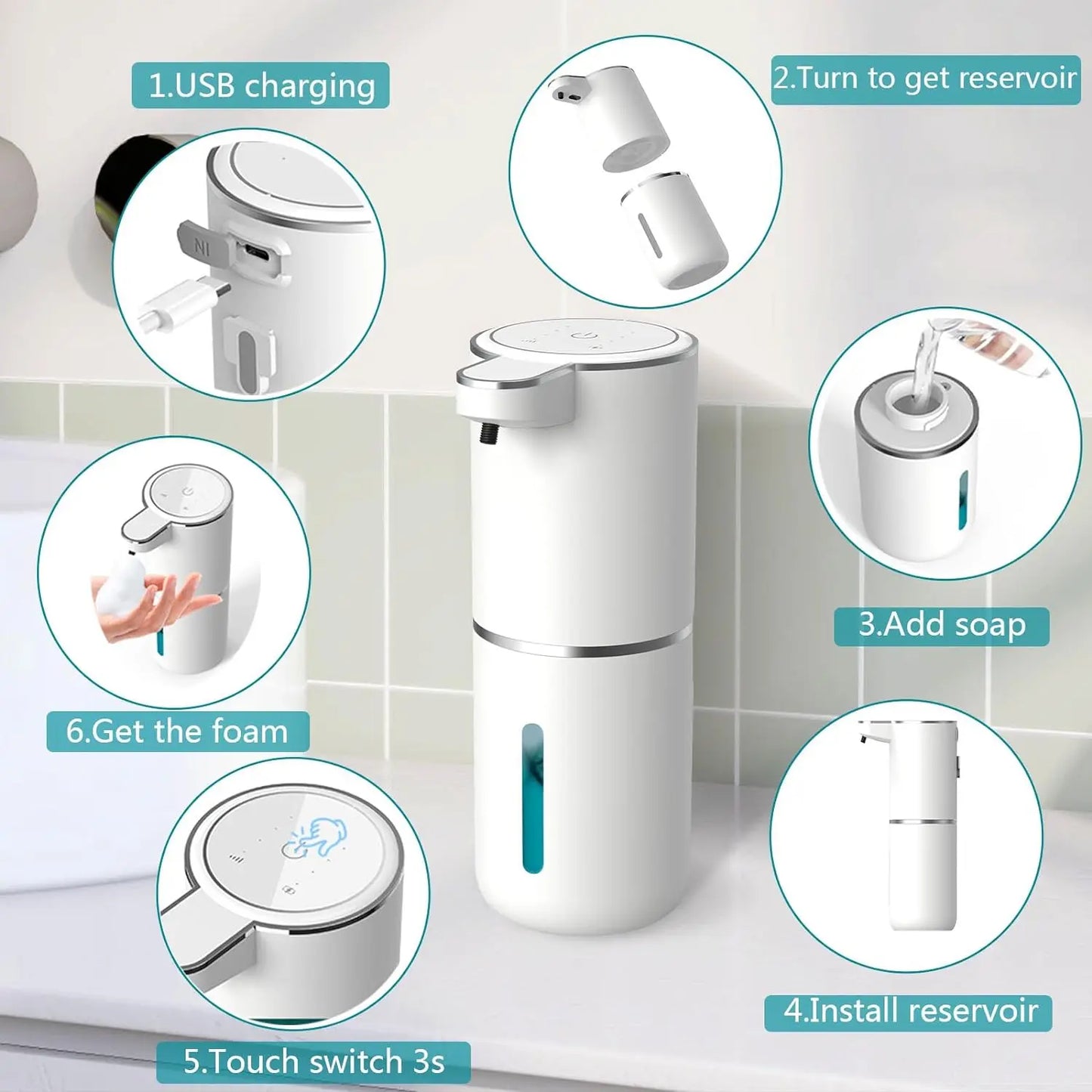 Distributeur automatique de savon sans contact - rechargeable USB (étanche)