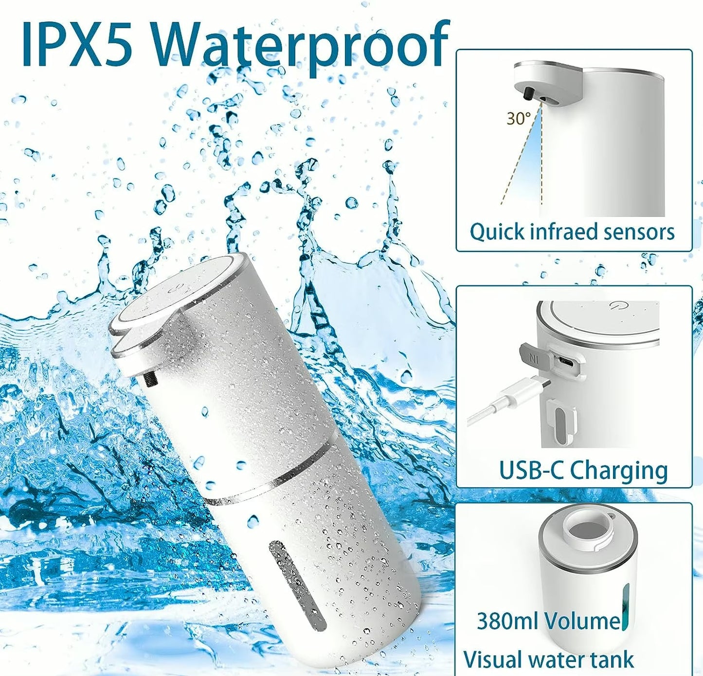 Distributeur automatique de savon sans contact - rechargeable USB (étanche)